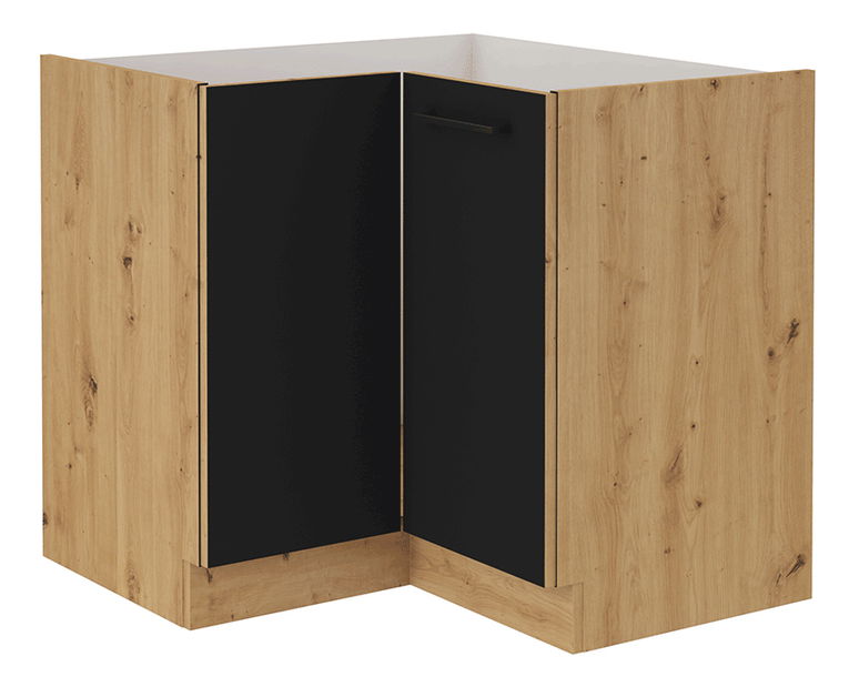 Rohová dolní kuchyňská skříňka Meriel 90/90 DN 1F BB (černá + dub artisan)