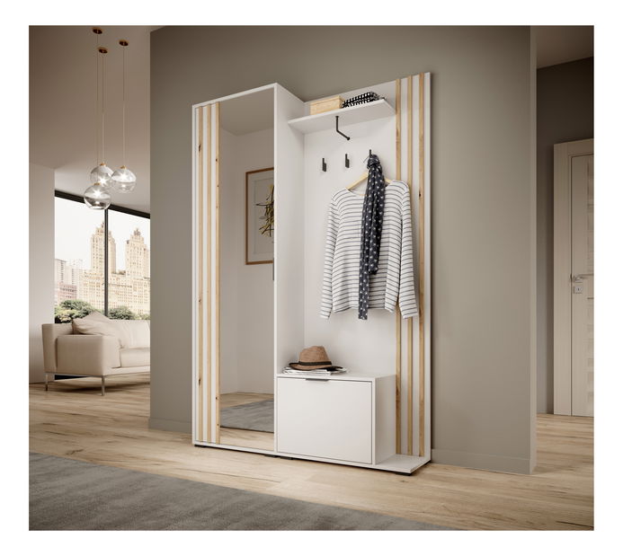 Šatní skříň Norris (bílá + dub artisan)