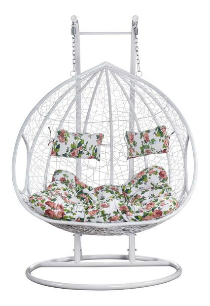 Závěsné dvojkřeslo Deber (bílá + vzor květiny)