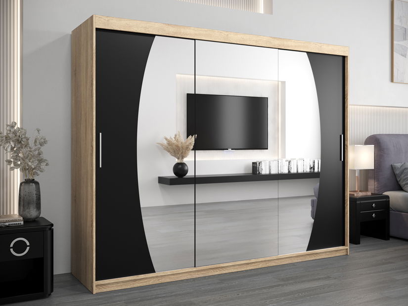 Šatní skříň 250 cm Eclipse (dub sonoma + černá matná)