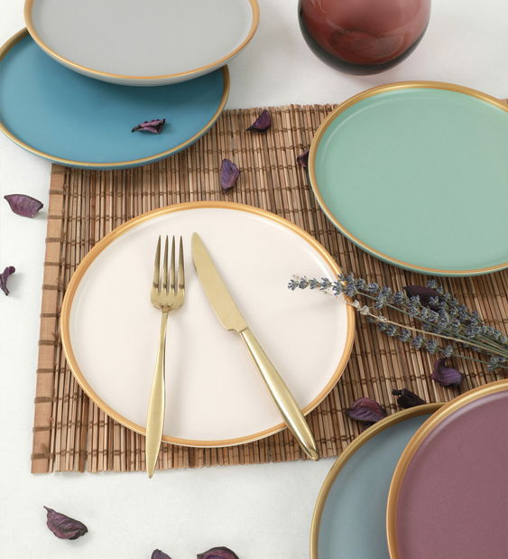 Sada dezertních talířů (6 ks.) Norde (modrá + zelená + růžová + bílá + šedá)