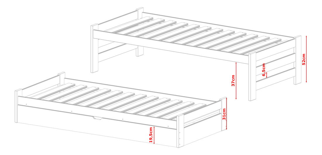 Dětská postel 80 cm ANISSA (s roštem a úl. prostorem) (bílá)