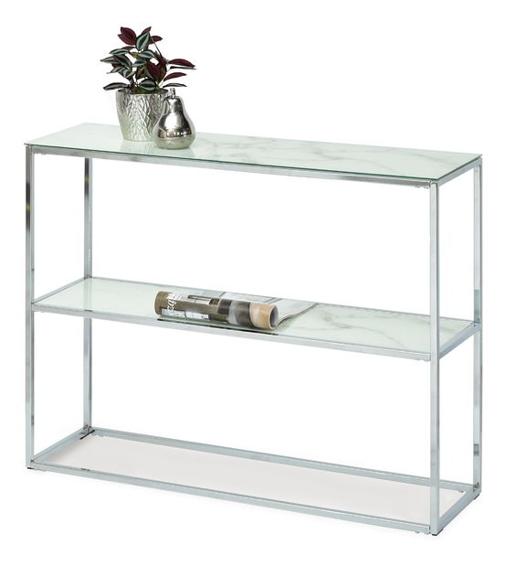 Konzolový stolek Bella Kons Bis (bílý mramor + chromová)