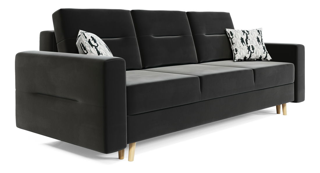 Rozkládací pohovka Bergenia (tmavě šedá + polštáře Postavy)