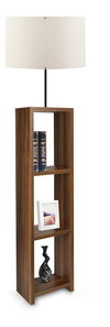 Stojanová lampa s policemi Astaresta 7 (krémová + tmavé dřevo)