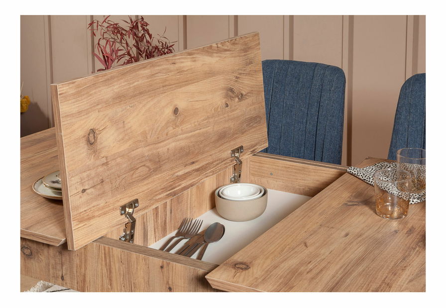 Jídelní set Vlasta 1 (borovice antlantic + tmavě modrá) (pro 4 osoby)