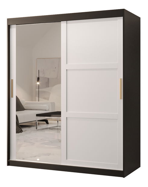 Šatní skříň Riven 2 150 (černá matná + bílá matná) (se zrcadlem)