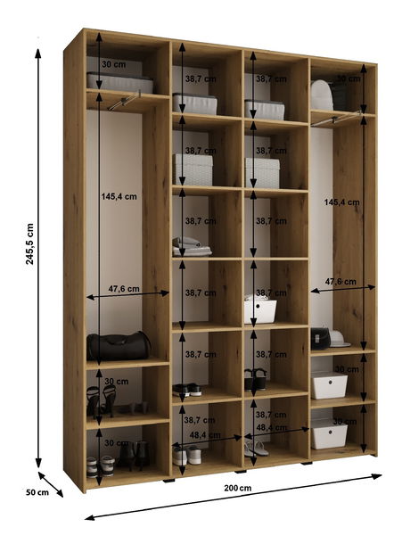 Šatní skříň 200 cm Carmela 50-1 (bílá + zlatá)