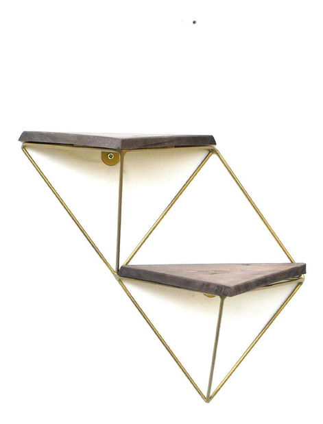 Dekorativní nástěnná police Duvelo 2 (ořech + zlatá)