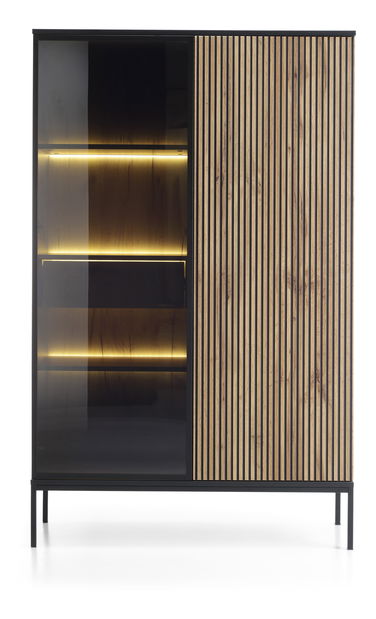 Vitrína Silvano WTSZ104 (černá + dub wotan) (s LED osvětlením)