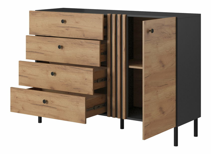 Komoda Dalde D4S (dub craft zlatý + antracit)