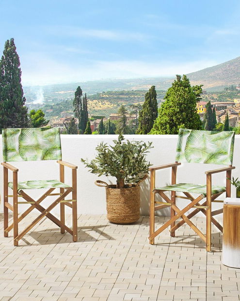 Set 2 ks zahradních lehátek s náhradními potahy Ciala (světlé dřevo + tropický motiv)