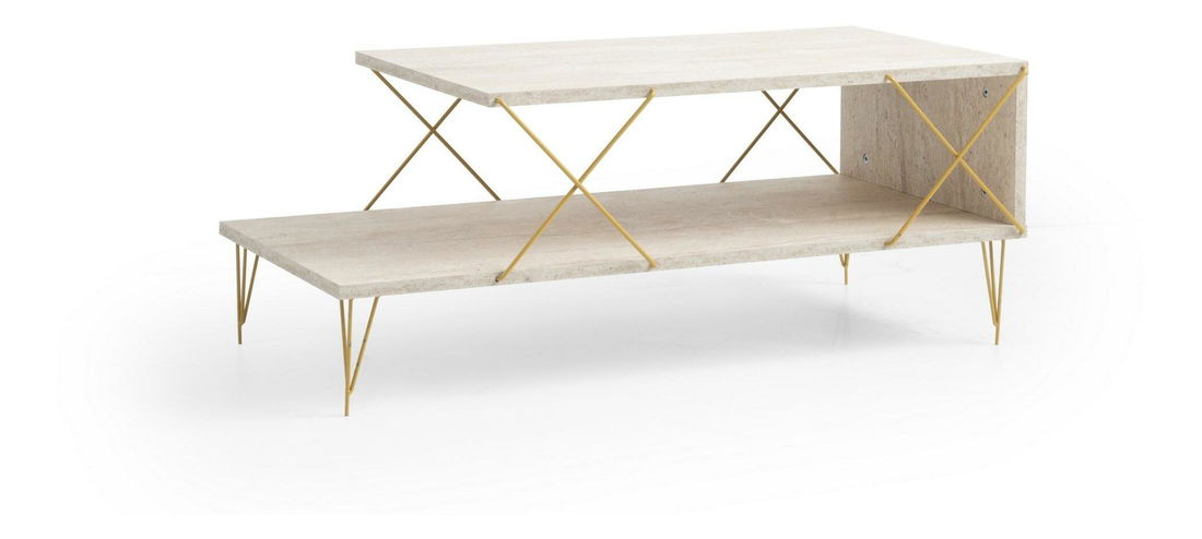Konferenční stolek Loira (zlatá + mramor světlý)