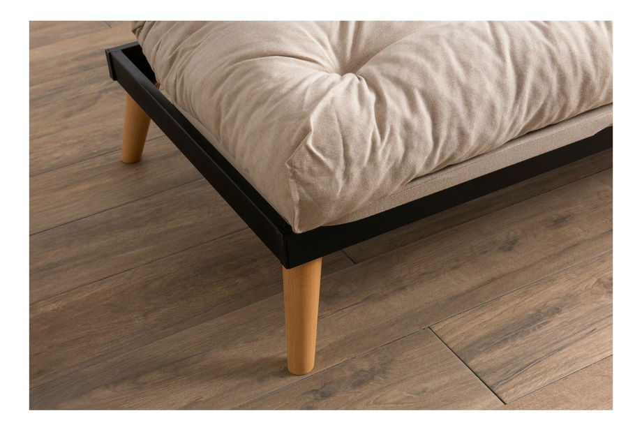 Rozkládací pohovka Sakotta (krémová + dřevo)