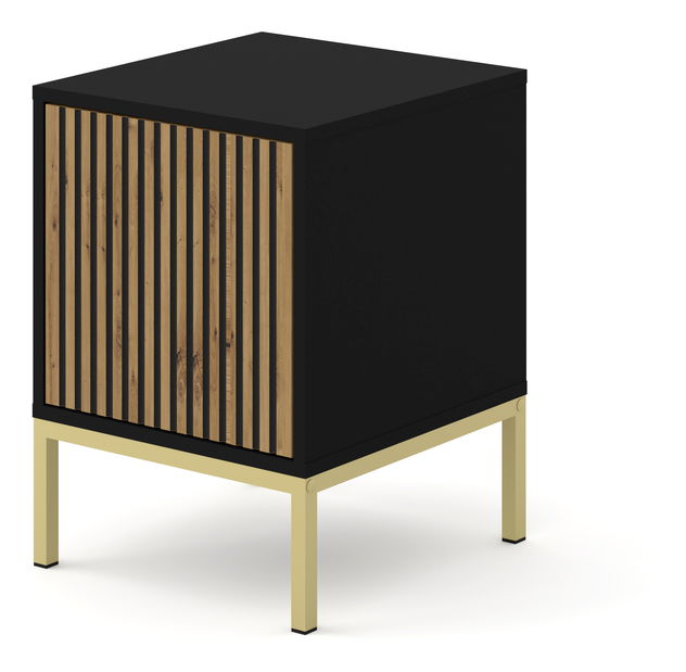 Noční stolek F 1D Rowanna (černá + dub artisan + zlatá)