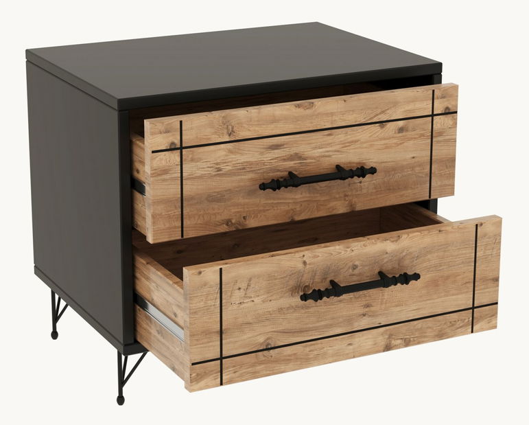 Noční stolek Natasha (Dub + Černá)