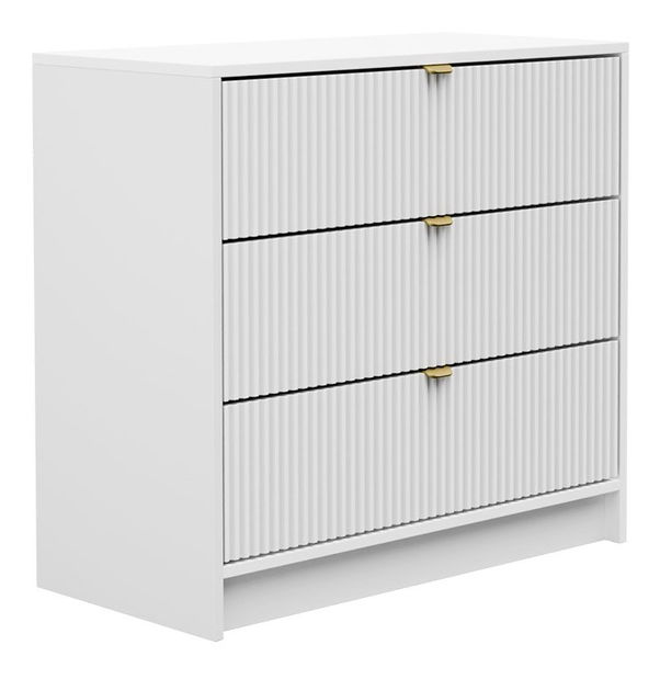 Komoda Rozoma 3SZ (bílý velvet + zlatá)