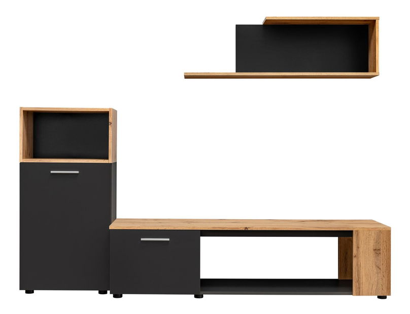 Obývací stěna Mantes ZWT1 (černá matná + dub wotan)