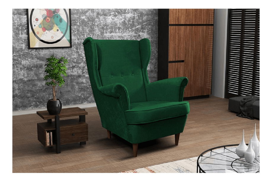 Křeslo Ušák Rafaelo (zelená + ořech)