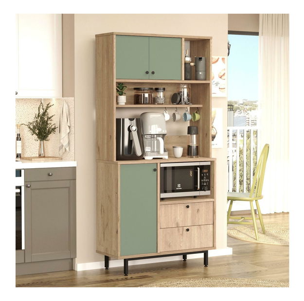 Policová skříň Rebutia 4 (dub + zelená)