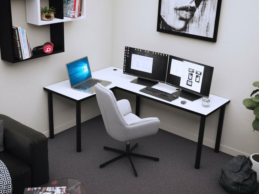 Rohový herní pc stůl Gamer N (bílá + černá)