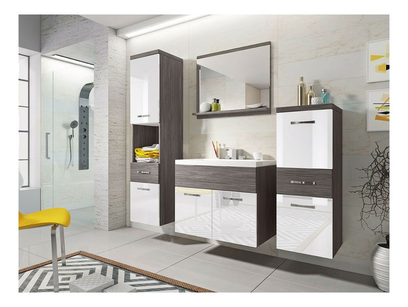 Koupelnový nábytek Lunara (bodega + bílý lesk) (se sifonem, baterie Economico)