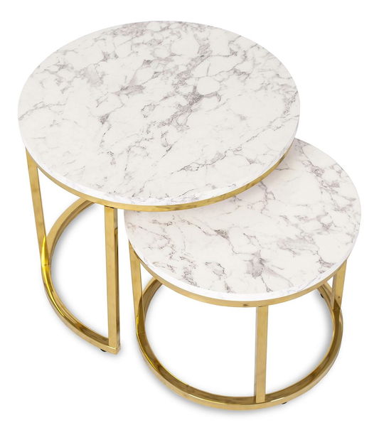 Set 2 konferenčních stolků Oponia (mramor + zlatá)