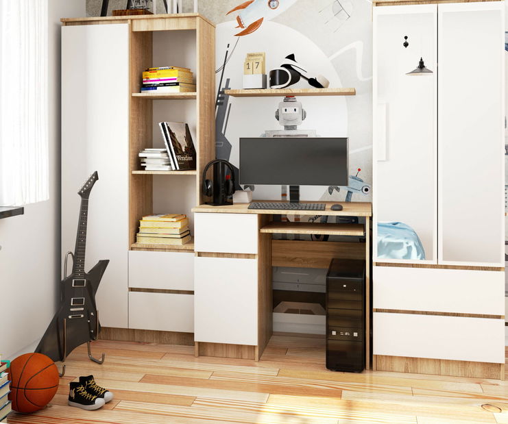 PC stolek Bhaskar (dub sonoma + bílá) (L)