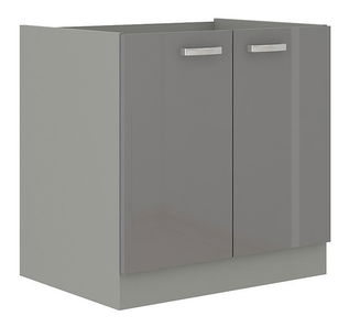 Dolní kuchyňská skříňka pod dřez Milo 80 ZL 2F BB (šedá + šedý lesk)