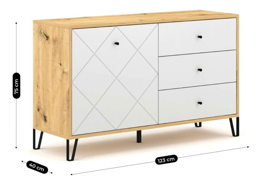 Komoda Baiano (dub artisan + bílá)