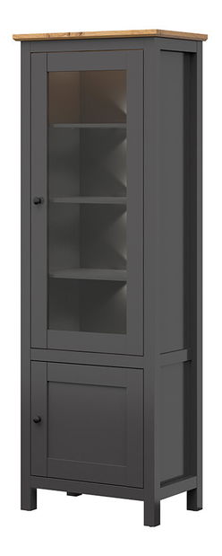 Vitrína BRW Hesen REG1W1D/20/7 (s LED osvětlením) (grafit + dub artisan)