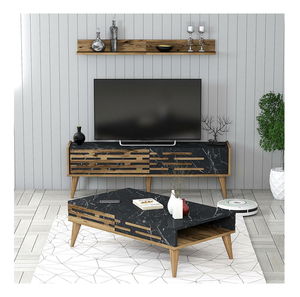 Sestava nábytku do obývacího pokoje Valencia (ořechová + černý mramor)