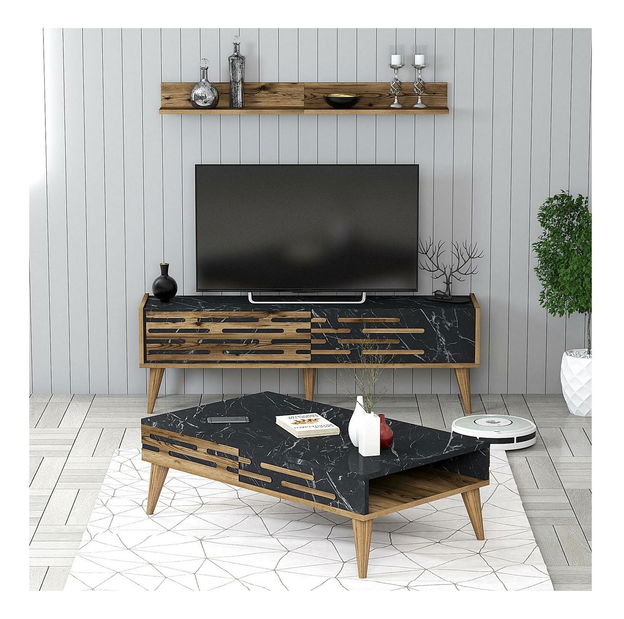 Sestava nábytku do obývacího pokoje Valencia (ořechová + černý mramor)