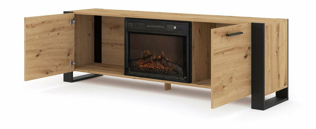 TV skříňka/stolek s krbem Nulakka (dub artisan + černá)