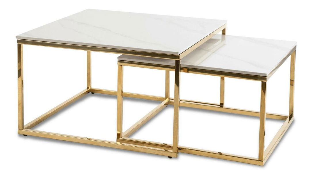 Set 2 konferenčních stolků Texarkana (mramor bílý + zlatá)