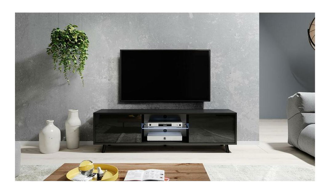 TV skříňka/stolek Leiros (s osvětlením) (černá)