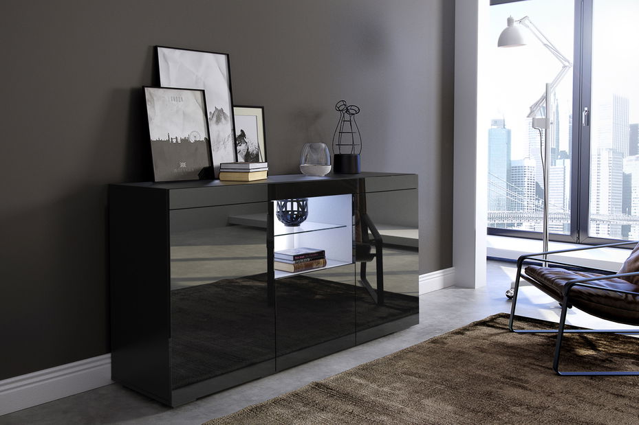 Vitrína Venice (černá + lesk černý)