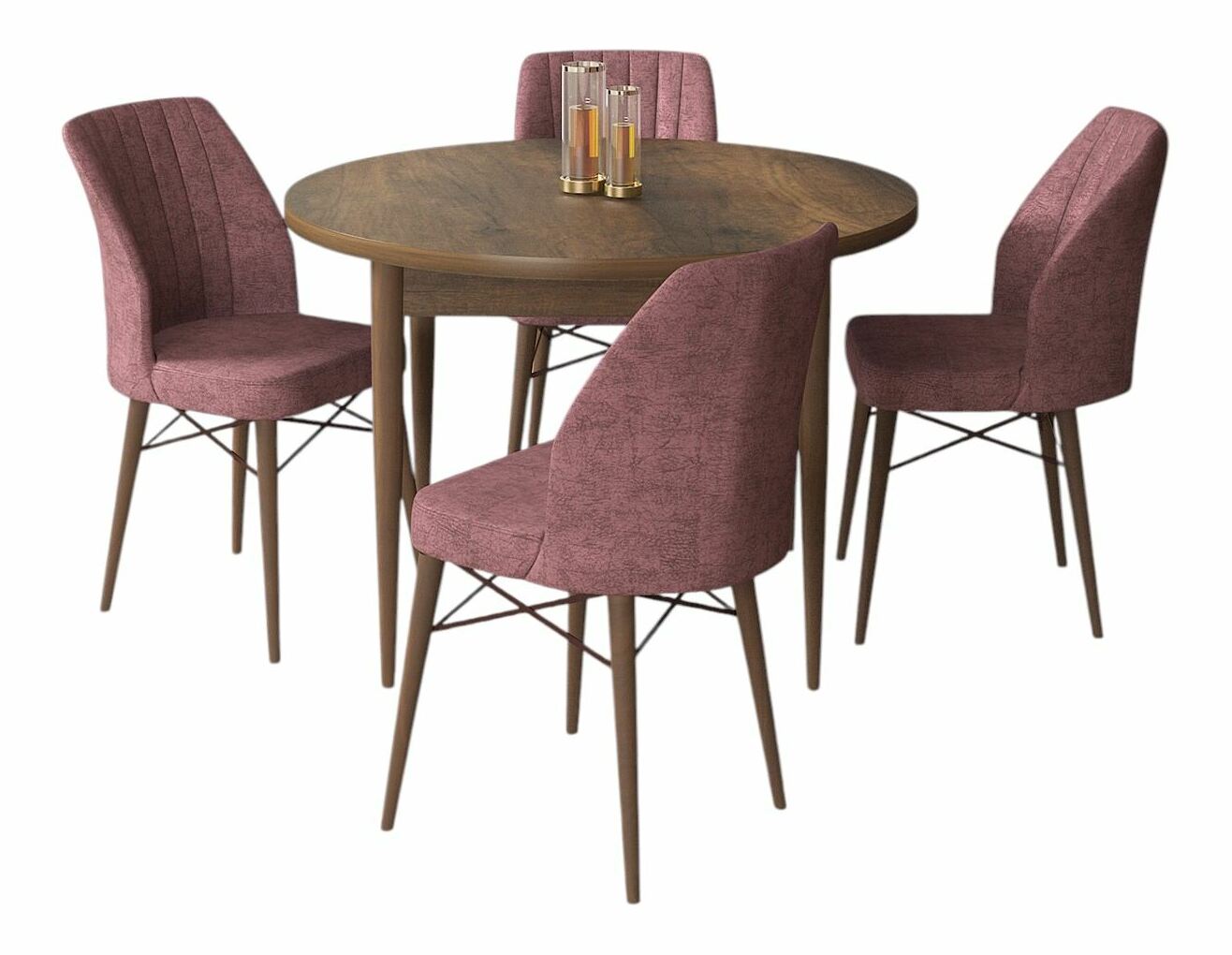 Jídelní set Roxie (ořech barokní + prašná růžová) (pro 4 osoby)