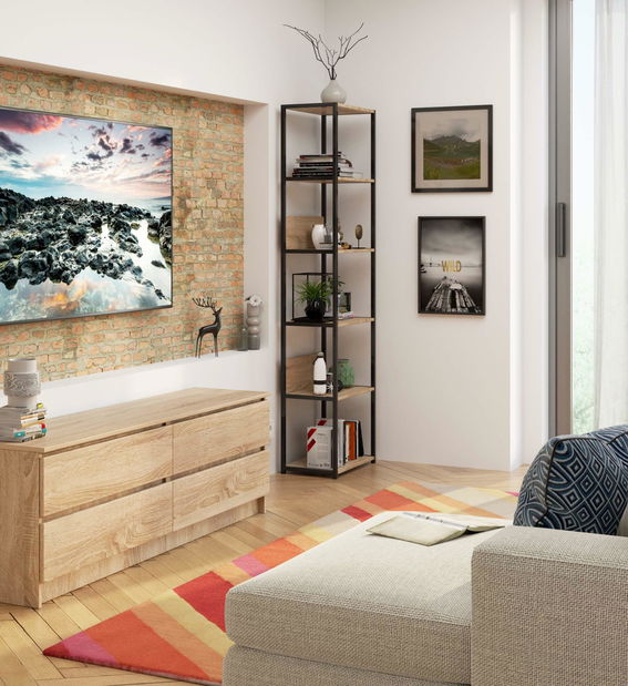 Regál Loriana II (černá + dub sonoma)