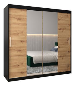 Šatní skříň 200 cm Toki 1 (Černá matná + Dub artisan)