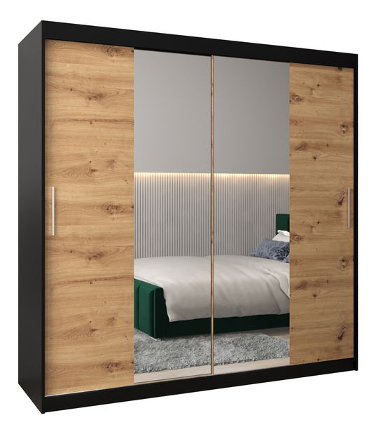 Šatní skříň 200 cm Toki 1 (Černá matná + Dub artisan)