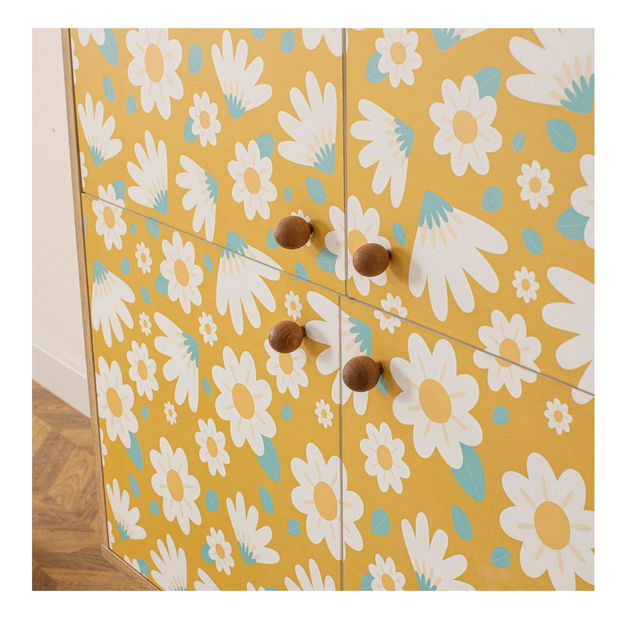 Skříňka Maluxe (dub sonoma + žlutá + bílá)