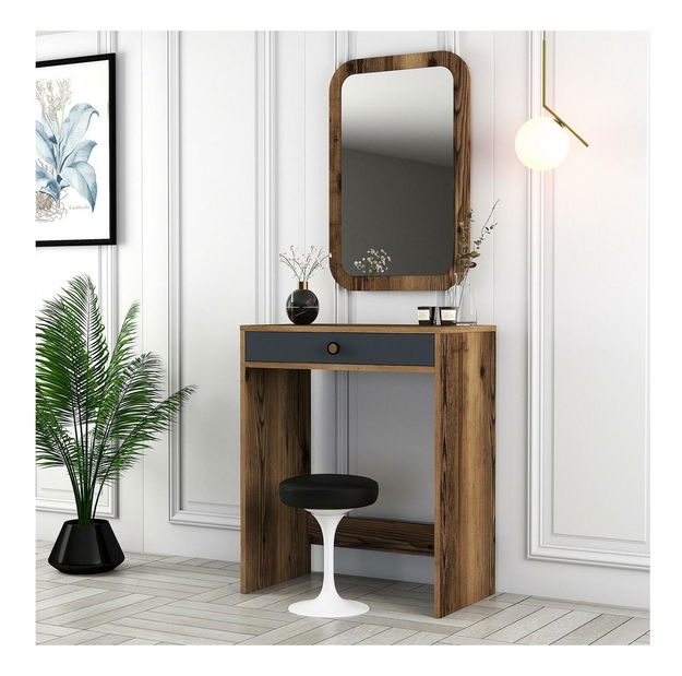 Toaletní stolek Logan 1 (antracit + ořech) (se zrcadlem)