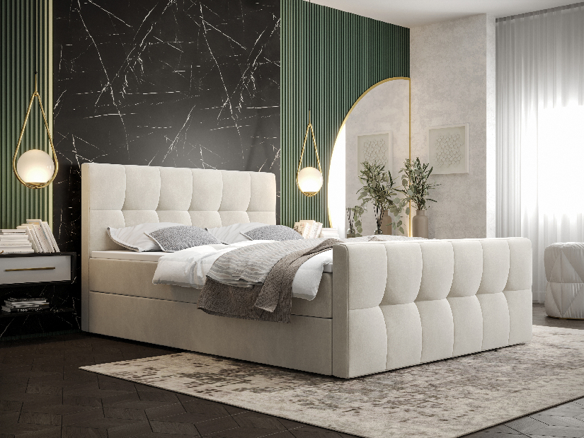 Manželská postel Boxspring 160 cm Macheta Comfort (béžová) (s matrací a úložným prostorem)