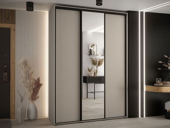 Šatní skříň s posuvnými dveřmi Foktra 3 180 (kašmír + černá) (se zrcadlem)