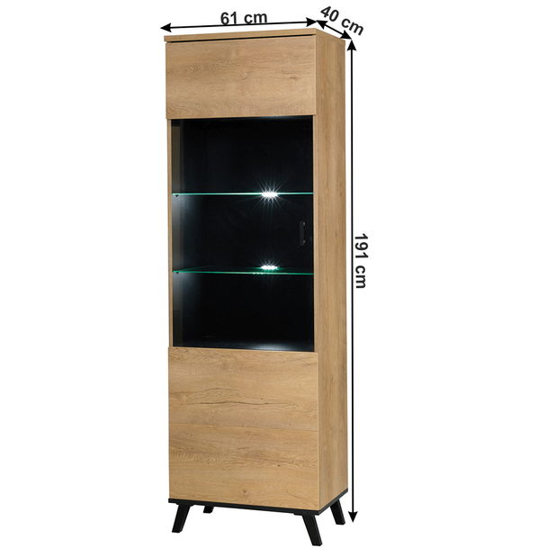 Vitrína typ 2 Siralla (dub lefkas + černá)