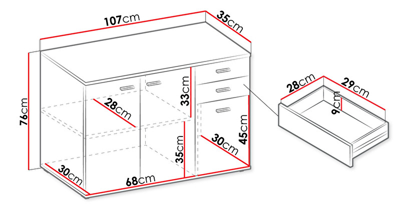 Kombinovaná komoda Claudia 1 3T 2S (bílá)