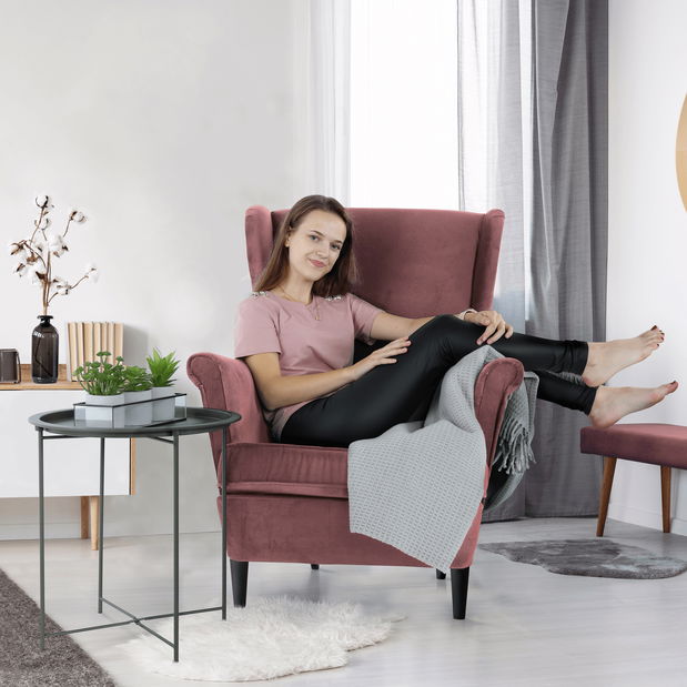 Křeslo ušák Rytu (růžová + ořech)