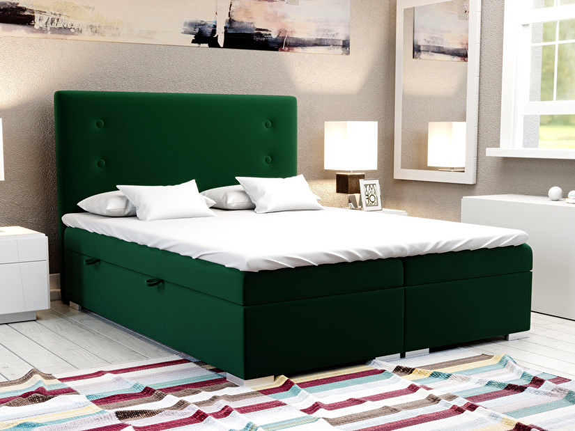 Boxspring postel 140 cm Grini (smaragdová) (s úložným prostorem)