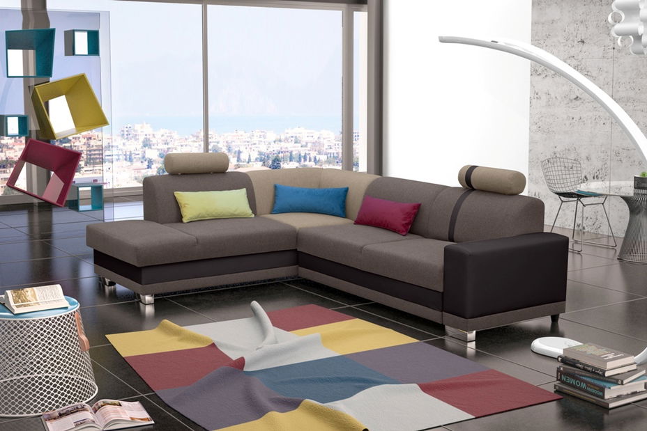 Rohová sedací souprava Virgo (světlehnědá + hnědá) (L)